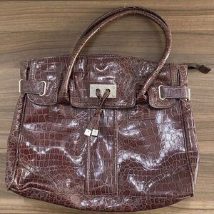 New York & Company Purple Textured Purse/Portfolio Bag Double Handles Zipper Top